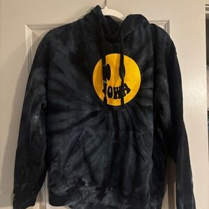 Dark Blue Tie-Dye Hoodie with Iowa Graphic